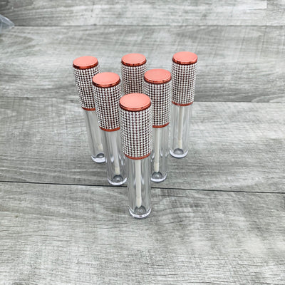 6 pack - Rhinestone Bling Lip Gloss Tubes Rose Gold