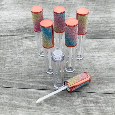 6 pack - Rainbow Bling Lip Gloss Tubes Rose Gold