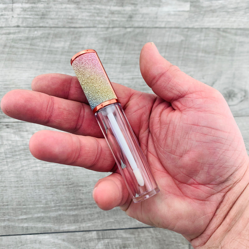 6 pack - Rainbow Bling Lip Gloss Tubes Rose Gold
