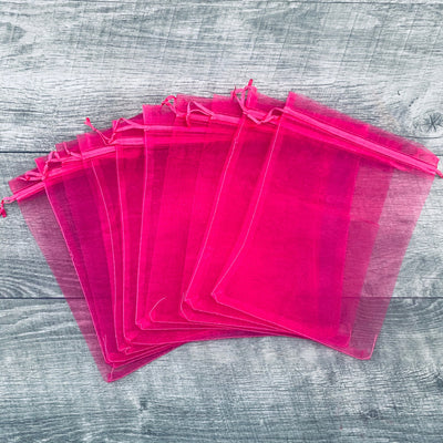 Hot Pink Sheer Organza Bags 10CT 6x9 inch Lip Gloss Bags Drawstring Pouch