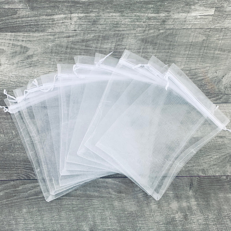 White Sheer Organza Bags 10CT 6x9 inch Lip Gloss Bags Drawstring Pouch