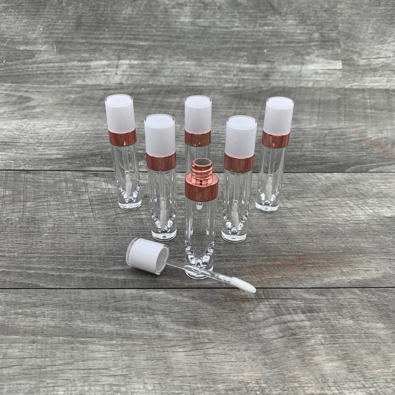 6 Pack - White and Rose Gold Cap 6ml Gloss Tubes - No ProbLlama