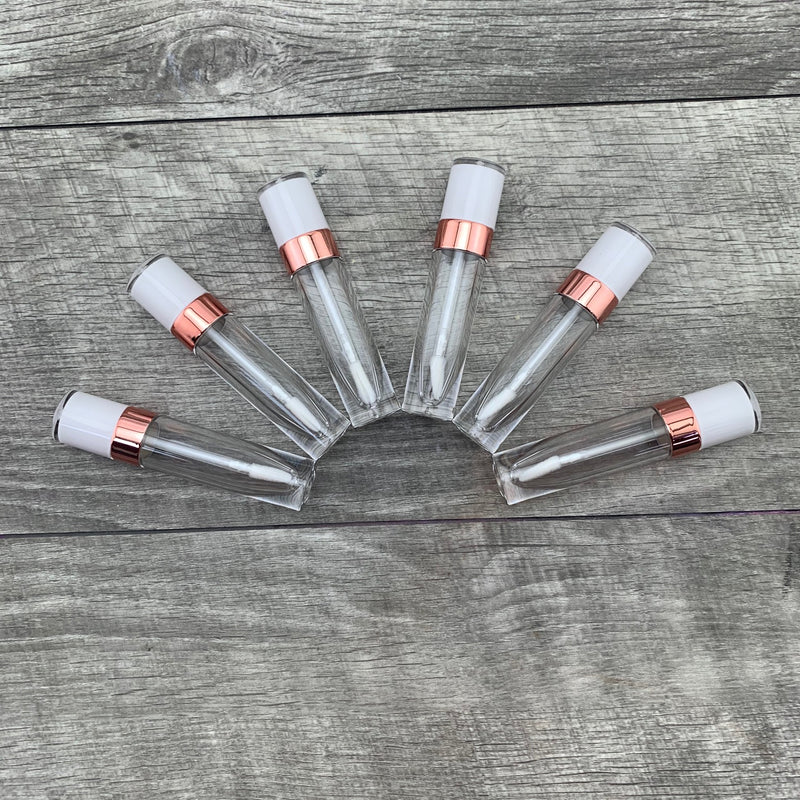 6 Pack - White and Rose Gold Cap 6ml Gloss Tubes - No ProbLlama