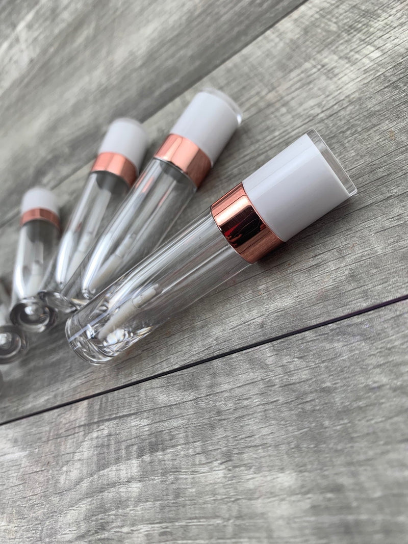 6 Pack - White and Rose Gold Cap 6ml Gloss Tubes - No ProbLlama