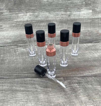 6 Pack - Black and Rose Gold Cap Gloss Tubes 6ml - No ProbLlama