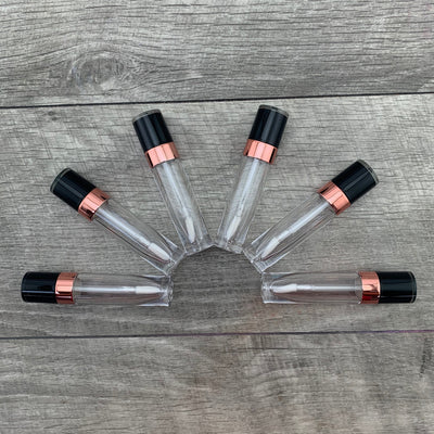 6 Pack - Black and Rose Gold Cap Gloss Tubes 6ml - No ProbLlama