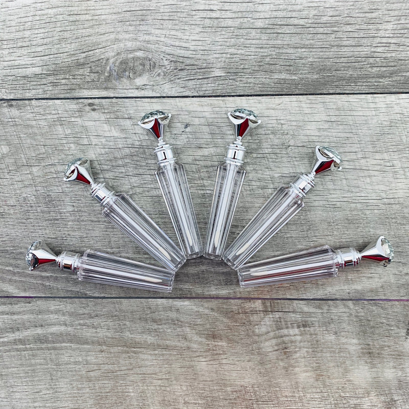 6 Pack - Silver with Diamond Cap 3ml Gloss Tubes - No ProbLlama