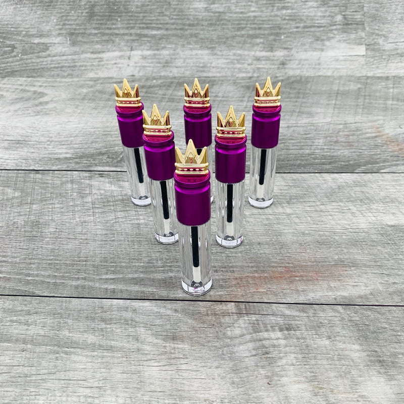 6 Pack - Clear Acrylic 3ml Metallic Purple with Gold Crown Gloss Tubes - No ProbLlama