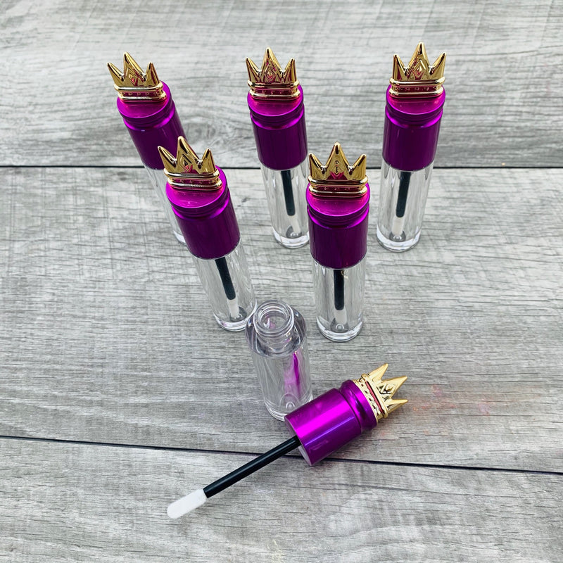 6 Pack - Clear Acrylic 3ml Metallic Purple with Gold Crown Gloss Tubes - No ProbLlama