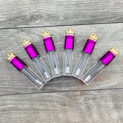 6 Pack - Clear Acrylic 3ml Metallic Purple with Gold Crown Gloss Tubes - No ProbLlama