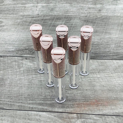 6 Pack - Clear Acrylic 5ml Rose Gold Glitter Gloss Tubes - No ProbLlama